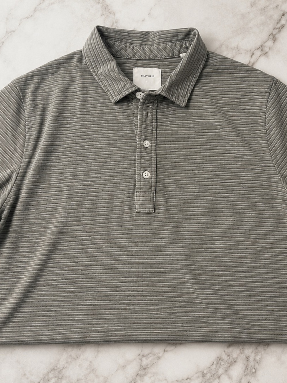 Billy Reid Light Grayish/ Olive Green Striped Button-Down Shirt